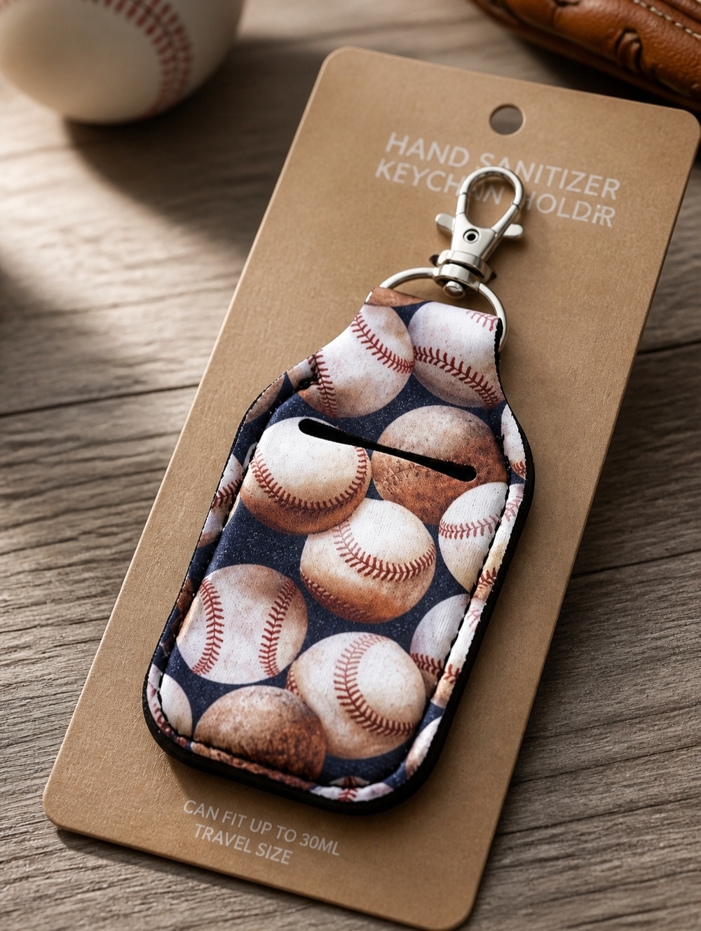 Baseball Hand Sanitizer and Key Chain Holder New